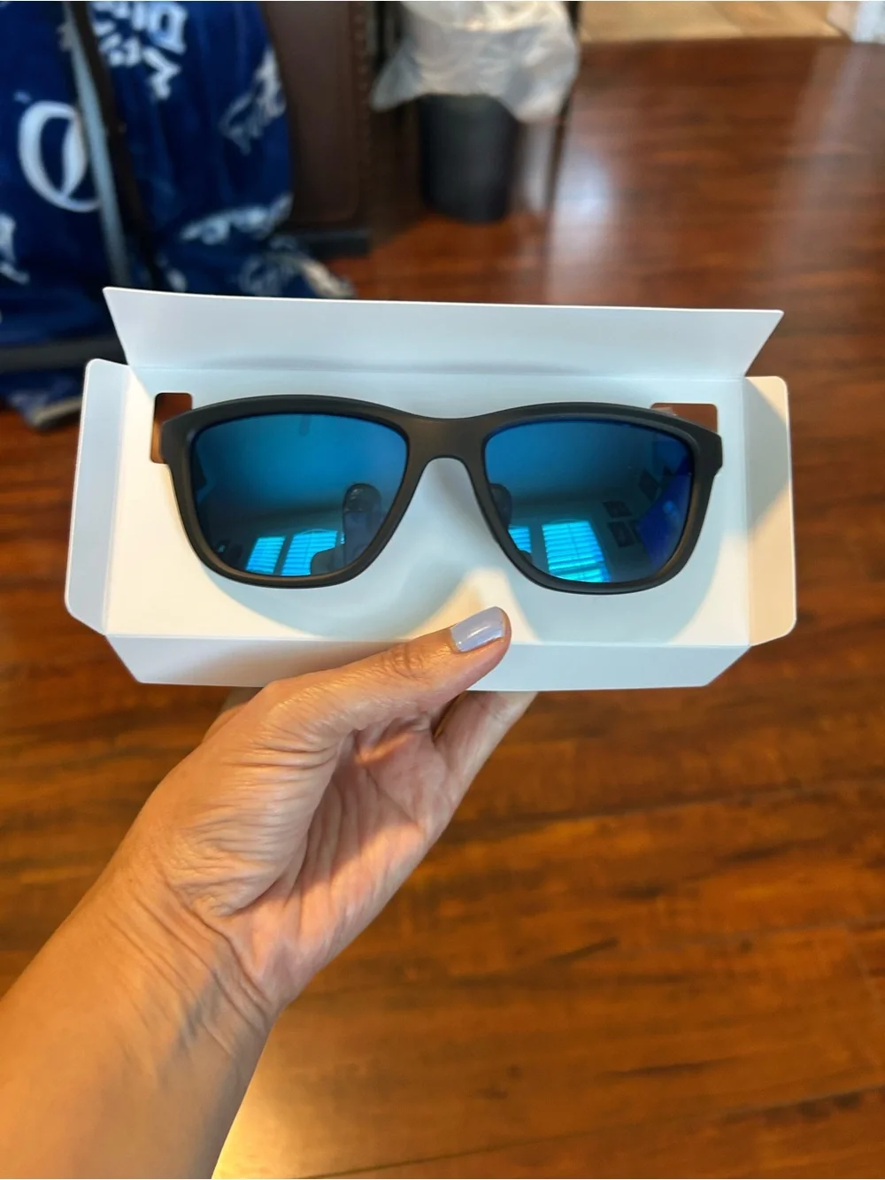 Uniqlo Black Frame Sunglasses with Blue Mirrored Lenses